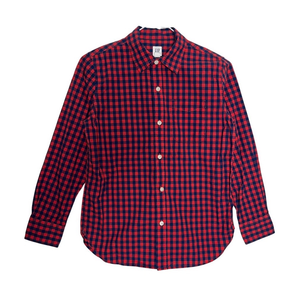 Boys GAP Kids Long Sleeve Red Blue Gingham Checker Plaid Shirt Size 10 L
